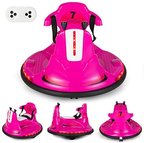COSTWAY 6V Aufsitz Kinder Autoscooter 360 Grad Rotation & Vorwärts- und Rückwärtsfunktion, Bumper Car mit Musik | bunten LED Lichtern | Hupen | Geschichten |2,4 GHz Fernbedienung, 3-6km/h (Rosa)