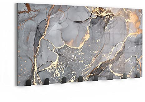 DEQORI Wandgarderobe Glas & Metall | Motiv Elegantes Marmormuster | 60x30 cm | Design Haken-Leiste modern | Garderoben-Paneel für Flur, Wohnzimmer & Schlafzimmer | magnetisch & beschreibbar