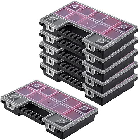 KADAX Organizer, Werkzeugkasten aus Kunststoff, Kleinteilmagazin mit transparentem Deckel, Kleinteilemagazin in verschiedenen Größen, Sortimentskasten (28x18cm / 6 Stück)