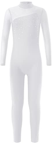 Freebily Bodies Jumpsuit para Danza Ballet Fitness Leotardo Monos Elásticas Deporte Gimnasia Ritmica Traje Una Pieza de Manga Larga Verano Niñas Niños 5-12 Años S Blanco 11-12 años