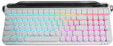 Lazmin112 Mechanische Schreibmaschinentastatur, Roter Schalter, RGB-Hintergrundbeleuchtung, 100 Tasten Retro Wireless Bluetooth oder Kabelgebundene USB-Gaming-Tastatur, für