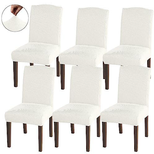 Granbest Hohe Dehnung Stuhlhussen, Universelle Passform Jacquard Esszimmerstühle Bezüge, Abnehmbare Stuhl Protektors für Esszimmer, Küche, Restaurant und Hotel (Set von 6, Elfenbein)