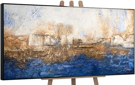YS-Art Abstrakt Acrylbild auf Leinwand Marine blau gold minimalistisch
