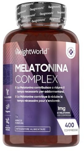 Melatonina 1mg in 400 Micro Compresse Vegane (1 Sola la Sera), 13+ Mesi di Fornitura, Camomilla con Melatonina Complex, Vitamina B6, Magnesio e Passiflora, Privo di Magnesio Stearato, Senza Glutine