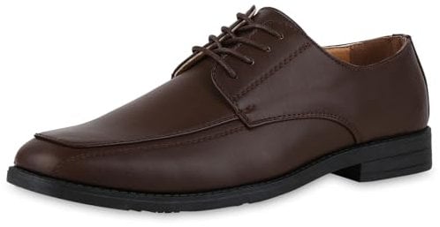 VAN HILL Herren Klassische Schnürer Blockabsatz Basic Elegant Schuhe 213721 Braun 43