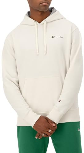 Champion Men's, Powerblend, Fleece Hoodie, Comfortable Sweatshirt, Logo (Reg. Or Big & Tall) Hooded, Natural Small Script, S