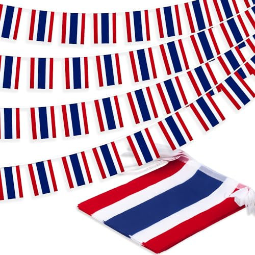 Banderín de bandera de Tailandia, pequeña bandera tailandesa, decoración nacional del país para escuela, fiesta, eventos deportivos, festival patriótico, 33 pies, 30 banderas