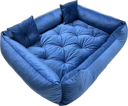 Dogs4Life New Hundebett XXL | Hundebett groß Hunde | Hundebett mittelgroße Hunde | Hundebett kleine Hunde | Hundekissen | Outdoor Hundebett | Wasserabweisend (M, Blaues Velours)