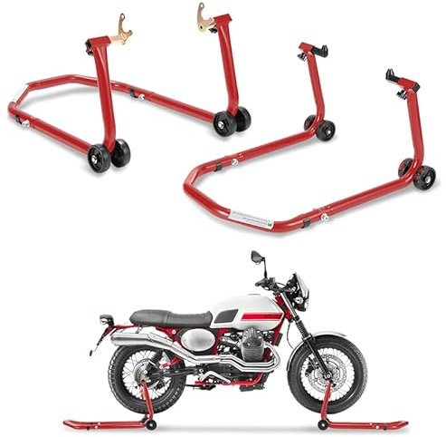 Ansobea Motorradständer Set, Motorradständer Vorne&Motorradständer Hinten,Motorradheber aus Stahl,Motorrad Aufbockständer mit Doppelrollen,Motorrad Ständer Hohe Stabilität(Rot)