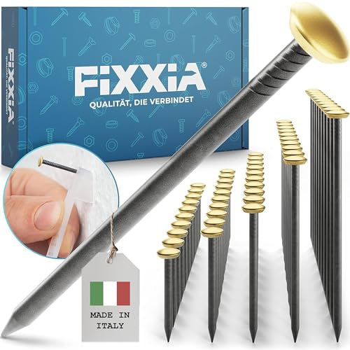 FIXXIA 50 chiodi per foto con aiuto per impugnazione, diametro 2 mm, nero con testa decorativa dorata, diametro 6 mm, 20, 25, 30, 40, 50 mm, chiodi in acciaio per immagini, chiodi di cemento, chiodo
