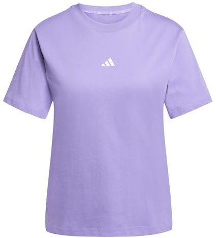 adidas Damen Essentials SMALL Logo Cotton T-Shirt, Violet Fusion/White, L