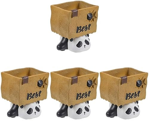 4pcs Desktop Pen Holder Garden Panda Decoration Panda Makeup Brush Holder Succulent Planter Pots Bonsai Pots Cactus Pots Office Pen Holder for Desk Resin Student Mini Pencil Case charitable