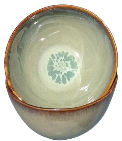 PintoCer - Ceramic Stoneware Bowls for Cereal, Breakfast, Soup, Set of 2, Green and Brown