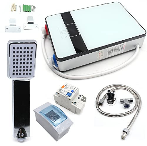 WooDerson 6500W Elektrischer Durchlauferhitzer, 220V Tankless Warmwasserbereiter Mit LED Display Und Duschkopf, Temperatur 0-55℃, Kabellänge 66,5cm, Wasserdichte Qualität IPX4(Weiß)