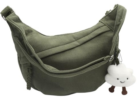 HENGBIRD Halbmond Tasche Damen, Grün Half Moon Bag Damen, Got Bag Moon Bag Large Small, Crossbody Bag Damen Groß, Bauchtasche Cord, Cord Uni Tasche Damen, UmhäNgetasche Cord