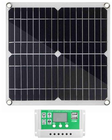 Kit de Panel Solar de 20 W, 12 V, Placa de Silicio Monocristalino Flexible, Controlador de Cargador Fotovoltaico, Adecuado para Automoción, Yate, Casa, Jardín, Cobertizo,