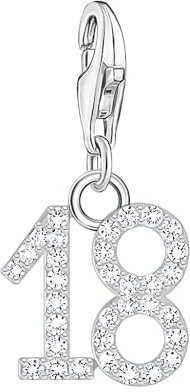 THOMAS SABO Charm-Anhänger Zahl 18 mit weißen Steinen Silber 925 Sterlingsilber