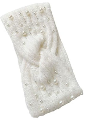 LALADEFIEE Damen Haarband Winter Strickstirnband Mit Perlen Gestrickt Elastisch Warm Für Outdoor Sport Und Alltag