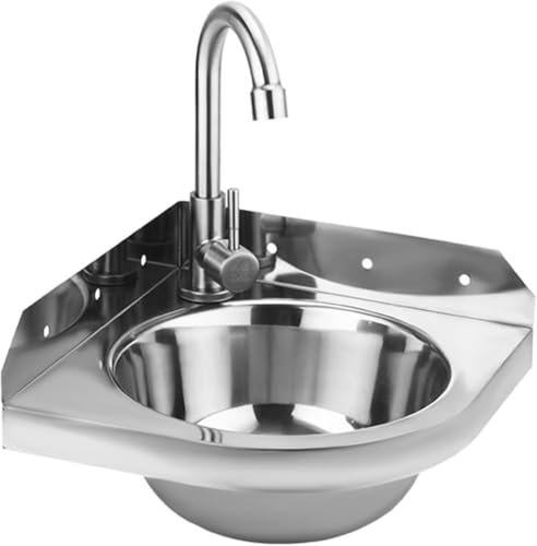 GXQFF Wandwaschbecken Edelstahl Eckwaschbecken Handwaschbecken für Wohnmobile, Badezimmerspüle mit Warm- und Kaltwasserhähne für Bar Toilette Boot Garage Keller