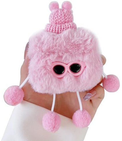 HONHULEE Hülle Kompatibel mit Airpods 1&2 Hülle Niedliche Plüsch Dekoration Airpods Hülle TPU Stoßfeste SchutzhülleHülle komfortable Damen Schutzhüllee,Rosa Sonnenbrille Kohle Kugel