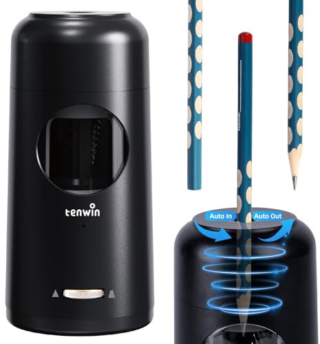 tenwin Vollautomatischer elektrischer Bleistiftspitzer, wiederaufladbarer Bleistiftspitzer mit Behälter für Buntstifte von 7-11,5 mm, tragbar und sicher