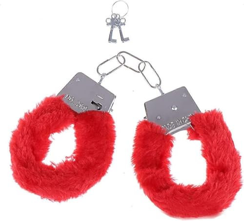 Z1 Manette in metallo con peluche rosse, accessorio per costume di polizia e sicurezza. donna, infermiere, medico