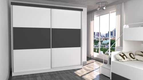 Moderner massiver Kleiderschrank mit 3 Schiebetüren und Schienenregalen für Schlafzimmer, Kinderzimmer oder Wohnzimmer, MAX M (Grau 230 cm)