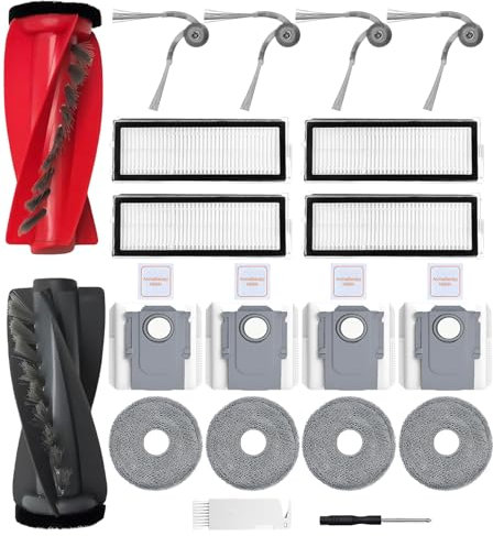 APZOVO Accessoires de Rechange pour Roborock Qrevo S5V /Qrevo Curv/Qrevo Curv S5X /Qrevo Edge/Qrevo Edge S5A, 1 Brosse Principale, 4 Sacs à Poussière, 4 Hepa Filtre, 4 Serpillière, 4 Brosse Latérale