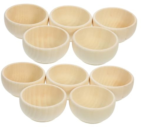 DIY Wooden Blank Bowls 10pcs Unfinished Small Bowls | Sanded Smooth Khaki Finish, Art Projects and Decoration Use, Party Paper Bowls