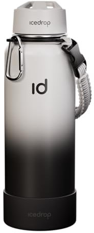 IceDrop® Thermo Trinkflasche Edelstahl [500ml] für eiskalte & heiße Getränke I 100% auslaufsicher & Kohlensäure geeignet I Isolierflasche mit 2 Deckeln I Edelstahl Trinkflasche - Stein Schwarz