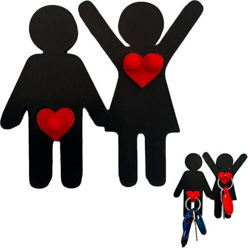 Crochets à clés pour couples - Porte-clé amusant sans perforation pour le mur - Organisateur de clés pour entrée, garage, bureau, pendaison de crémaillère - Maison (#A)