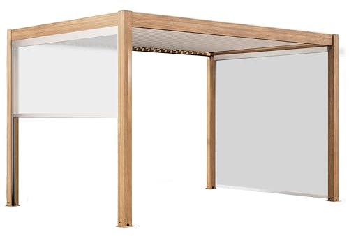 Oviala Pergola bioclimatica autoportata motorizzata illuminata 3x4m e 3 tende