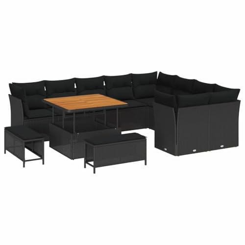 vidaXL Garten-Sofa-Set mit Kissen 12 pcs Schwarz 100 x 100 x 71 cm, Garten- und Terrassenmöbel, Moderne, UV-beständige Materialien, abnehmbare Kissen, Outdoor-Sitzgruppe, Poly-Rattan-Sofa