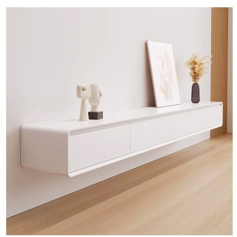 YAONJS Cream Style Floating TV Unit With 3 Doors, Wall Mounted TV Cabinet, Entertainment Stand For Living Room, TV Cabinet Under Shelf(200cm)