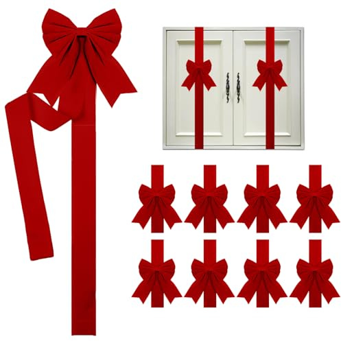 Syhood 8 x rote Samtschleifen für Weihnachten, Schrankschleifen | Große Weihnachtsbänder für Schranktüren, Fenster, Schleifen, Weihnachten, Festlich, Party, Schränke, Möbel, Küche, Party
