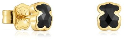 TOUS Damen-Ohrringe mit Bärenmotiv mit 18-karätigem Gold auf Sterlingsilber und Onyx, 6 mm, Kollektion Icon Color