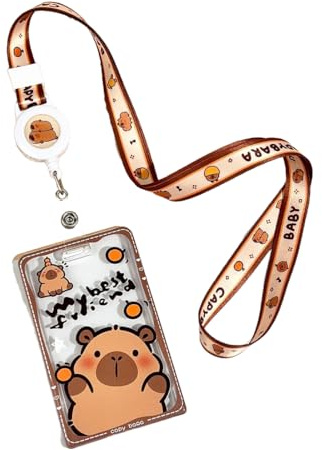 OIXEYA Porte Badge tour de cou, Capybara Cordon Tour de Cou avec Porte-cartes, Capybara Lanyard Strap Neck avec Swivel Lobster Clasp, Carte d'étudiants, Carte Bus (Capybara)