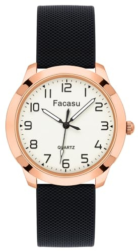 Facasu Analoge Armbanduhr Mädchen Damen,Wasserdicht Schlicht Lässig mit leuchtendem Zifferblatt,Quarzuhr mit bequemem,Weichem Armband,Leicht zu Lesen,für Teenager Mädchen ab 12 Jahren