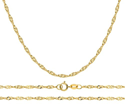 LAMUR Halskette damen gold, halskette damen gold 585 echtgold, Kette für Damen, Goldkette, Damenschmuck mit Geschenkverpackung (Singapur-Kette 55 cm Länge & 2,1 mm Breite)