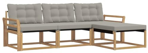 vidaXL Outdoor-Sofagarnitur mit Kissen 4 pcs Weiß und Hellgrau, Garten Sofa, modernes Eckmöbel, strapazierfähiges Set für die Terrasse, ideal zum Entspannen