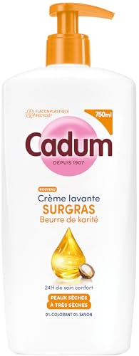 Cadum Crème Lavante Surgras Beurre de Karité & Huile d'Amande Douce Bio - Peaux Sèches -39% Sécheresse - Formule Hypoallergénique pH Neutre Sans Savon - Toute la Famille dès 3 ans (Lot de 6)