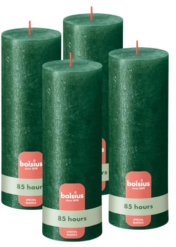 Bolsius - Rustik Kerze - grun - metallic - 19 cm - 4 Stück – dekorative Kerzen – enthalten natürliches Pflanzenwachs – ohne Palmöl