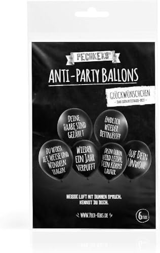 Pechkeks 4501006 Anti-Party-Ballons, schwarze Luftballons mit schrägen Sprüchen, Glückwünschchen-Set, schwarz, 18x11,50x1