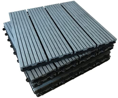 CLICK-DECK Composite Decking Tiles | Patio, Balcony, Concrete, Hot Tub Deck Tiles | 30x30cm Square Connect Flooring | Easy Installation | Low Maintenance | Great Drainage (72x Deck Tiles, Grey)
