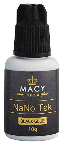 Macy Nanotek - Colla per ciglia finte, 10 ml, colore nero, tempo di asciugatura rapido di 1-2 secondi, durata adesivo di 6-7 settimane, per extension delle ciglia professionale