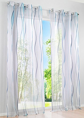 1 Panneau Rideau Voilage Transparent avec Impression Vague Bleu LxH/140x225CM Rideaux à Oeillets Décoration de Fenêtre Chambre/Salle de Bain/Balcon