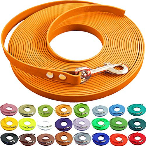 bio-leine leichte 9mm Biothane Schleppleine ohne Handschlaufe - 3 bis 25m I für kleine Hunde, 15m in Hellorange I schmutzabweisende & Wasserabweisende Hundeleine Leine
