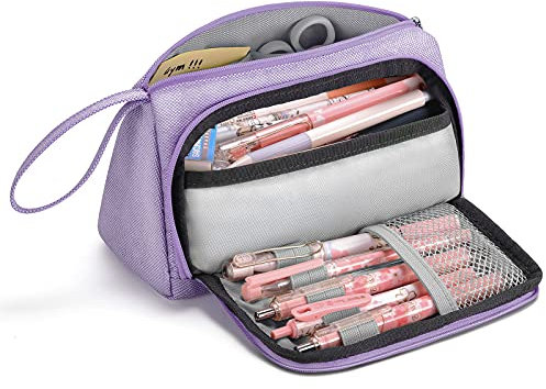 MOKANI Federmäppchen mit Großem Fassungsvermögen, Leinen Mäppchen Federmappe Federtasche Schlamppermäppchen, Schlampermäppchen Schulmäppchen für Studenten Mädchen Teenager Erwachsene, Lila