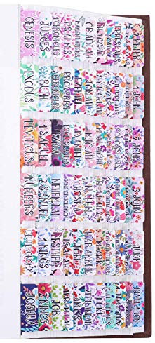 Bibeltabs mit Blumenmuster, laminiert mit matter Folie, niedliche Bibeltabs für Frauen und Mädchen, 66 Tabs für altes und neues Testament, zusätzliche 24 Blanko-Tabs blumenmuster