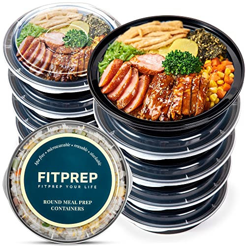 FITPREP Runde Meal Prep Boxen im praktischen10er Pack, Mikrowellen & Spülmaschinenfest, Mehrweg, Luftdichter Verschluss, BPA Frei, Lunchbox, Gefrierdosen, Tupperdosen Set, Mikrowellengeschirr
